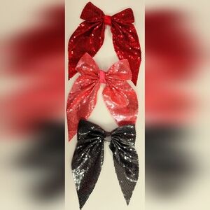 Set of Three Sequin Hair Bows - Red, Pink, Black